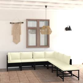 Set mobilier de grădină cu perne, 7 piese, negru, poliratan