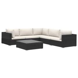 Set mobilier de grădină cu perne, 6 piese, negru, poliratan, 2 image