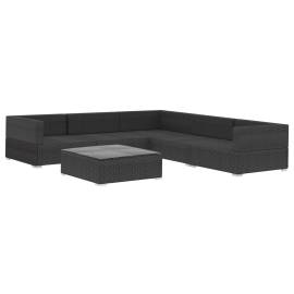 Set mobilier de grădină cu perne, 6 piese, negru, poliratan, 3 image