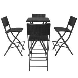 Set mobilier exterior pliabil, 5 piese, negru oțel, poliratan, 3 image