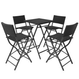 Set mobilier exterior pliabil, 5 piese, negru oțel, poliratan, 2 image