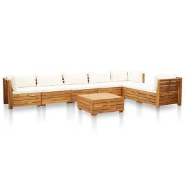 Set mobilier grădină cu perne, 8 piese, alb crem, lemn acacia, 2 image