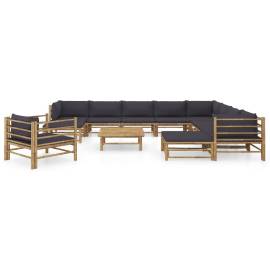 Set mobilier de grădină, 12 piese, cu perne gri închis, bambus, 2 image