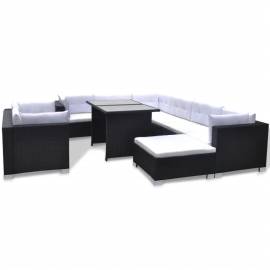 Set mobilier de grădină cu perne, 10 piese, negru, poliratan, 2 image