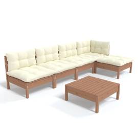 Set mobilier grădină cu perne, 6 piese, maro miere, lemn de pin, 2 image