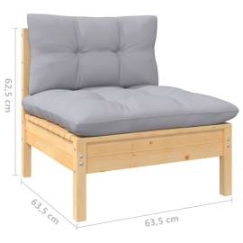 Set mobilier grădină cu perne, 10 piese, gri, lemn masiv pin, 9 image