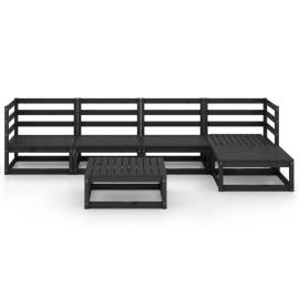 Set mobilier de grădină, 6 piese, negru, lemn masiv de pin, 3 image