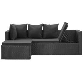 Set mobilier de grădină cu perne, 4 piese, negru, poliratan, 6 image