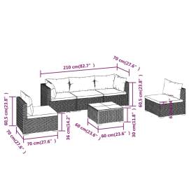 Set mobilier de grădină cu perne, 6 piese, negru, poliratan, 9 image
