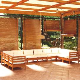 Set mobilier grădină cu perne, 10 piese, maro miere, lemn pin