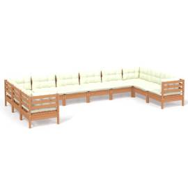 Set mobilier grădină cu perne, 10 piese, maro miere, lemn pin, 2 image