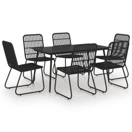 Set mobilier de exterior, 7 piese, negru, poliratan și sticlă, 2 image