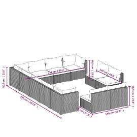 Set mobilier de grădină cu perne, 12 piese, negru, poliratan, 8 image