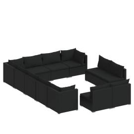 Set mobilier de grădină cu perne, 12 piese, negru, poliratan, 2 image