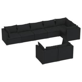 Set mobilier de grădină cu perne, 8 piese, negru, poliratan, 2 image