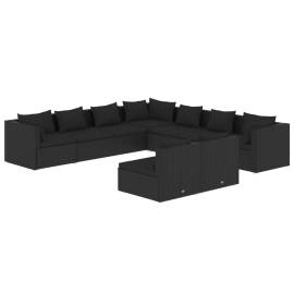 Set mobilier de grădină cu perne, 9 piese, negru, poliratan, 2 image