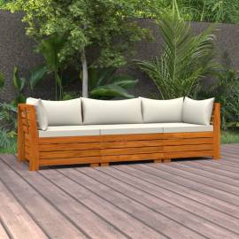 Canapea de grădină cu 3 locuri, cu perne, lemn masiv de acacia