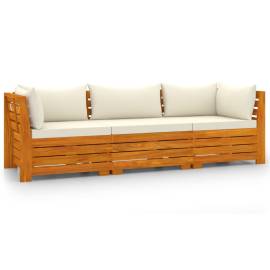 Canapea de grădină cu 3 locuri, cu perne, lemn masiv de acacia, 2 image