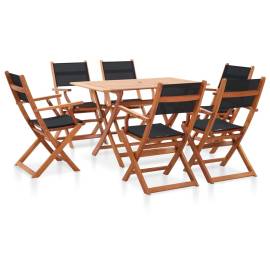 Set mobilier de exterior, 7 piese, negru, lemn masiv eucalipt