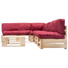 Set mobilier de grădină paleți cu perne roșii, 4 piese, lemn, 2 image