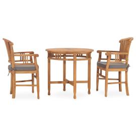 Set de masă pentru grădină cu perne, 3 piese, lemn masiv de tec, 2 image