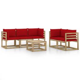 Set mobilier de grădină, 6 piese, cu perne roșu, 2 image