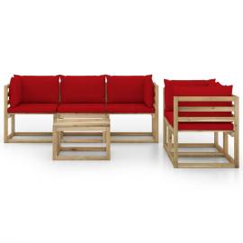 Set mobilier de grădină, 6 piese, cu perne roșu, 3 image