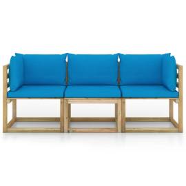 Canapea de grădină cu 3 locuri, perne albastru deschis, 3 image