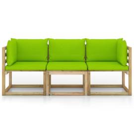 Canapea de grădină cu 3 locuri, perne verde aprins, 3 image
