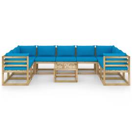 Set mobilier de grădină cu perne, 10 piese, lemn de pin tratat, 3 image