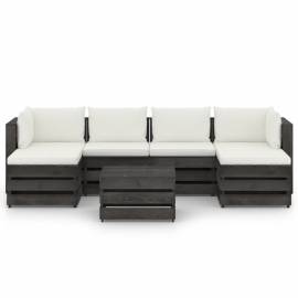 Set mobilier de grădină cu perne, 7 piese, gri, lemn tratat, 2 image