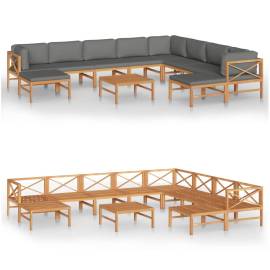Set mobilier grădină cu perne gri, 11 piese, lemn masiv de tec, 2 image