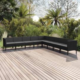 Set mobilier de grădină cu perne, 9 piese, negru, poliratan