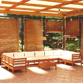 Set mobilier grădină cu perne 11 piese, maro miere, lemn de pin