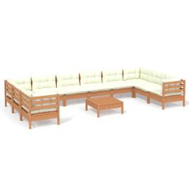 Set mobilier grădină cu perne 11 piese, maro miere, lemn de pin, 2 image