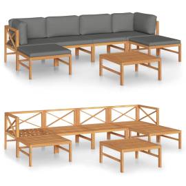 Set mobilier grădină cu perne gri, 7 piese, lemn masiv de tec, 2 image