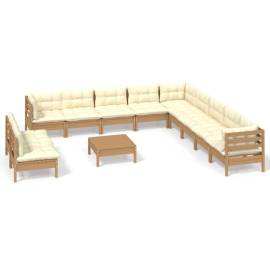Set mobilier grădină cu perne, 12 piese, maro miere, lemn pin, 2 image