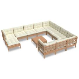 Set mobilier grădină cu perne, 12 piese, maro miere lemn de pin, 2 image