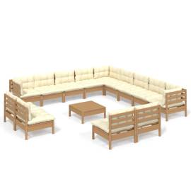 Set mobilier grădină cu perne, 14 piese, maro miere, lemn pin, 2 image