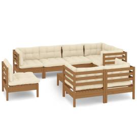 Set mobilier grădină cu perne, 9 piese, maro miere, lemn de pin, 2 image