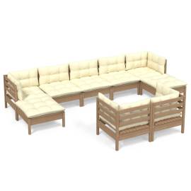 Set mobilier grădină cu perne, 9 piese, maro miere, lemn de pin, 2 image