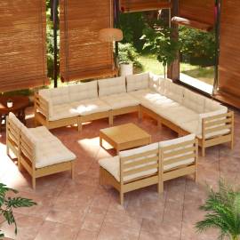 Set mobilier grădină cu perne 12 piese maro miere lemn pin