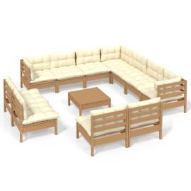 Set mobilier grădină cu perne 12 piese maro miere lemn pin, 2 image