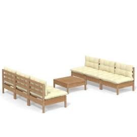 Set mobilier grădină cu perne crem, 7 piese, lemn de pin, 2 image