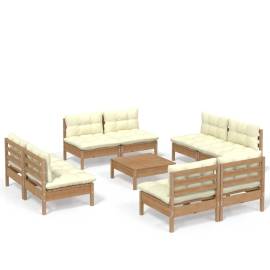 Set mobilier grădină cu perne crem, 9 piese, lemn de pin, 2 image