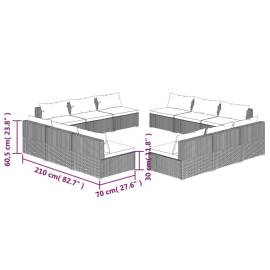 Set mobilier de grădină cu perne, 12 piese, negru, poliratan, 5 image