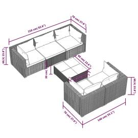 Set mobilier de grădină cu perne, 6 piese, maro, poliratan, 9 image
