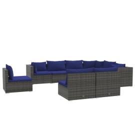 Set mobilier de grădină cu perne, 9 piese, gri, poliratan, 2 image