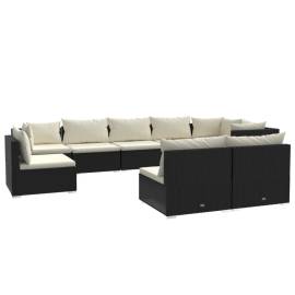 Set mobilier de grădină cu perne, 9 piese, negru, poliratan, 2 image