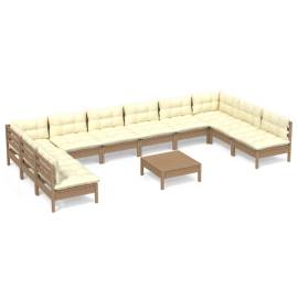Set mobilier grădină cu perne, 11 piese, maro miere, lemn pin, 2 image